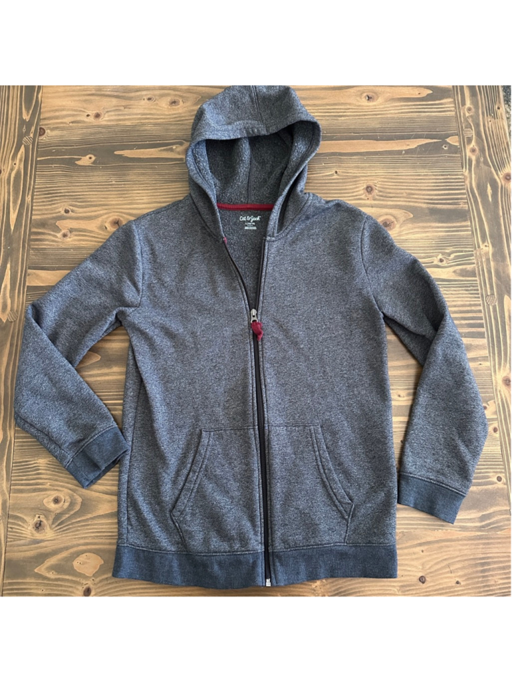 Cat & Jack Boys Zip Hoodie L 12 14 Gray Fleece Jacket Red Accent